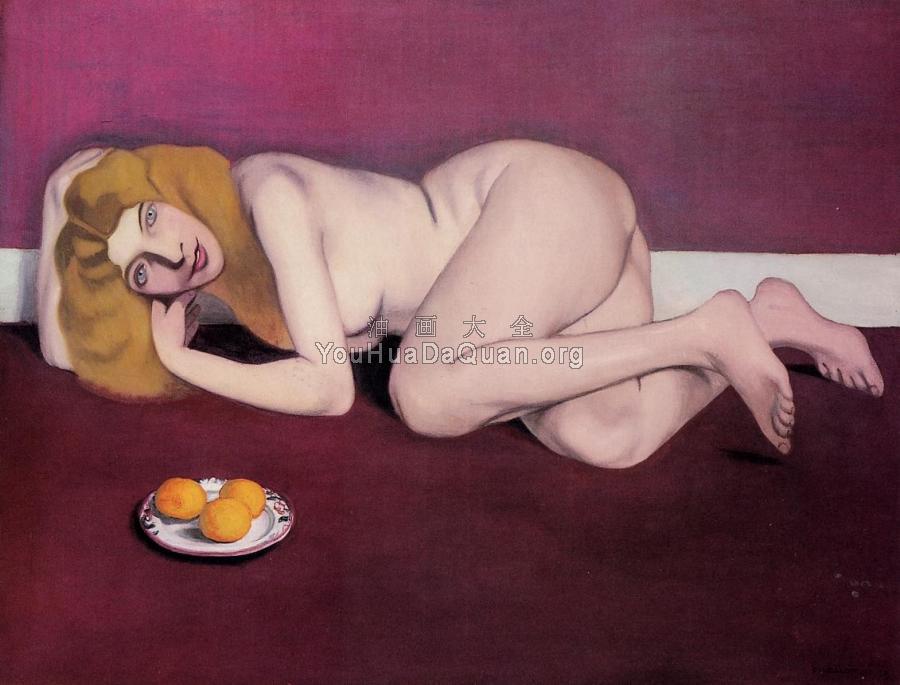 Nude Blond Woman with Tangerines - 菲利克斯·瓦洛东